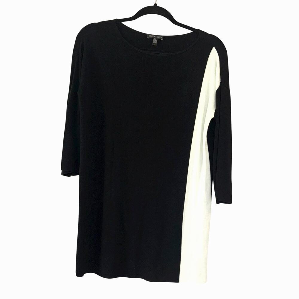Eileen Fisher Black White Color Block Tunic Mini Dress Shirt Womens S Minimalist